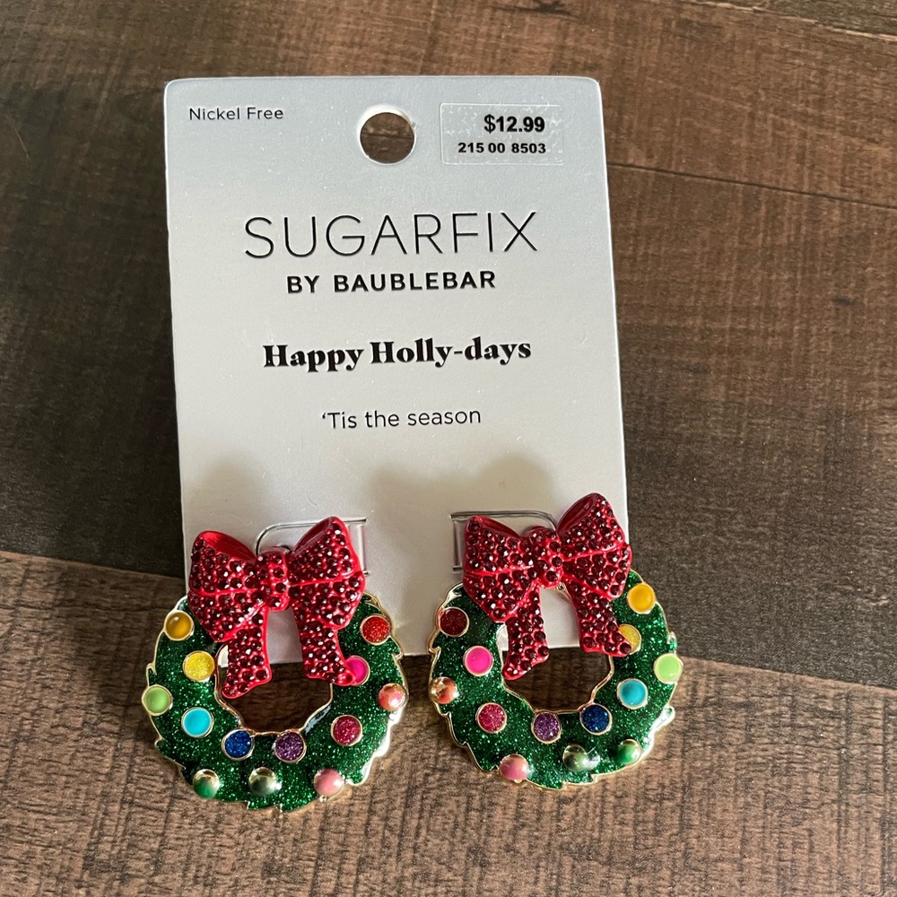 Sugarfix by BaubleBar Holiday Wreath Earrings Happy Holly Days NEW